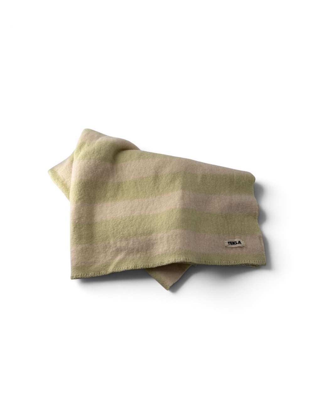 Tekla Pale Green & Cream Striped 100% Wool Throw Blanket 48” x 60” Quiet Luxury